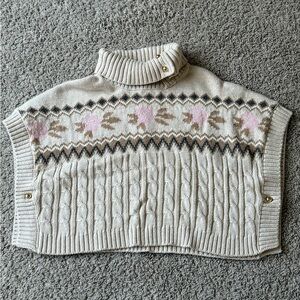 Janie & Jack Toddler Girl Cozy Cream and Pink Poncho Sweater